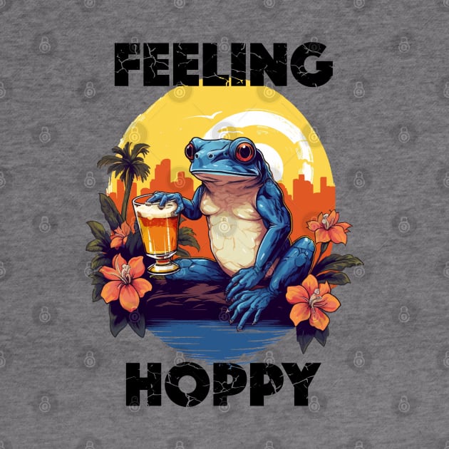 Coqui Frog Holding a Beer - Feeling Hoppy (Black Lettering) by VelvetRoom